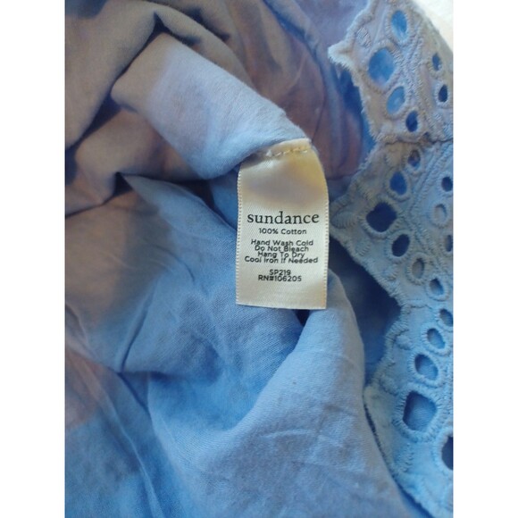 Sundance blue eyelet cotton blouse S lined pullover tank tassels preppy boho - Picture 8 of 9